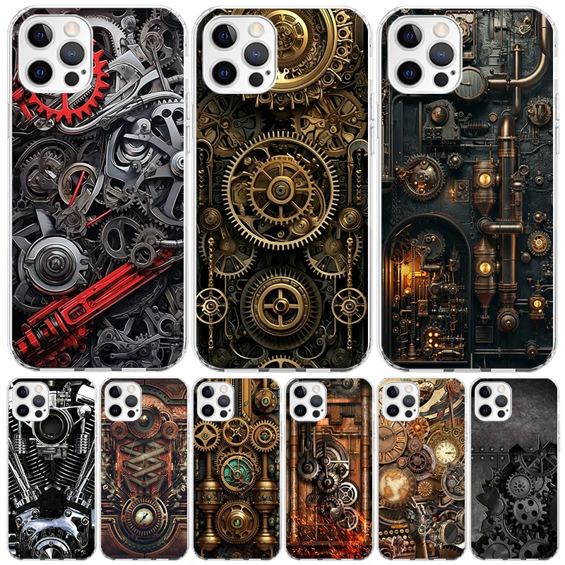 Steampunk Gear Mechanical Case Phone Cover for Apple iphone 16 15 14 13 12 Mini 11 Pro Max X XS XR 7 Plus 8 + SE 2020 Trend Fund