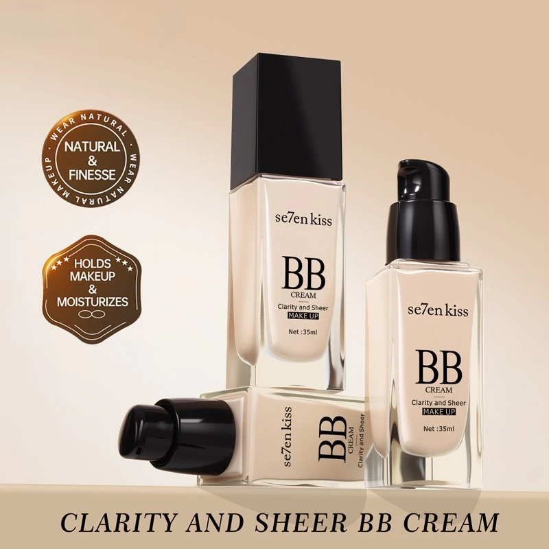 Crema BB, Base de Maquillaje de Larga Duración 24 Horas, Resistente al Agua, Cobertura Ligera Semi-Mate, Maquillaje Iluminador