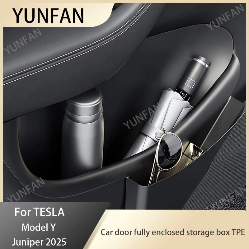 

For Tesla Model Y Juniper 2025 Door Side Storage Box Fully Covered Door Storage Tray TPE Front and Rear Door Side Storage Boxes