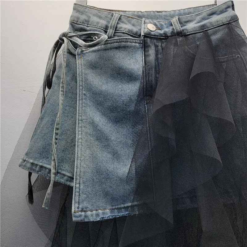 Moda estetica Harajuku Patchwork Maglia irregolare Mini gonna di jeans Emo Hot Girl Vita alta A-line Stile gotico Kpop Gonne