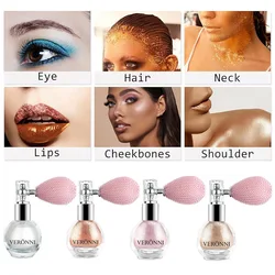 4 Color Gloss Powder Spray, Glitter Gloss Spray Shimmer Powder Makeup Spray, Suitable for Women's Face and Body Cosmetics