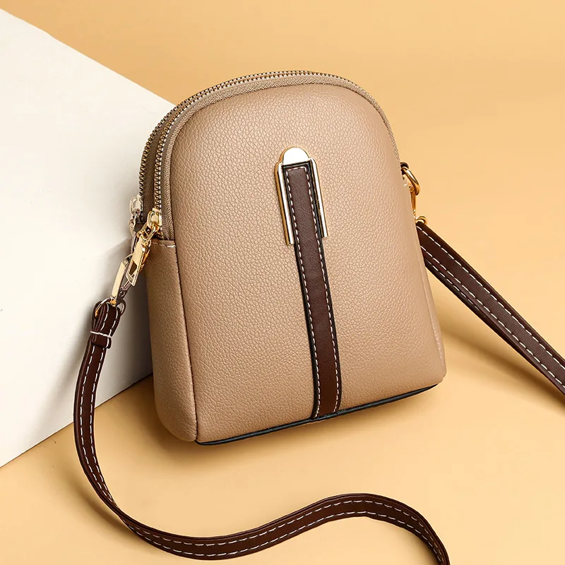 New Fashion Real Cowhide Girls Purse Phone Pouch Genuine Leather Shoulder Bags Woman Minimalist Solid Color Mini Crossbody Bag