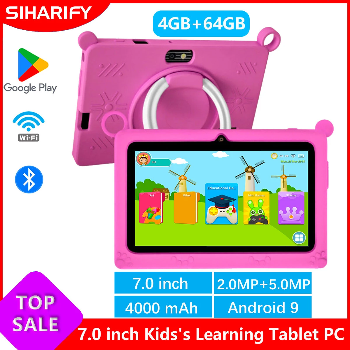 New 5G Kids Tablet 7 Inch Quad Core 4GB RAM 64GB ROM Android 9 Google Learning Education Games Tablets WiFi Bluetooth Tablet PC