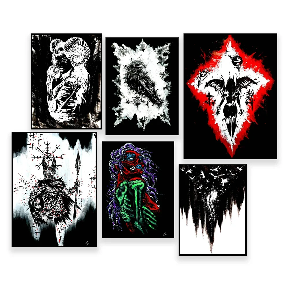 Crow. She comes from heaven. Norse Mythology, Gothic, Home Decoration-Wall Art