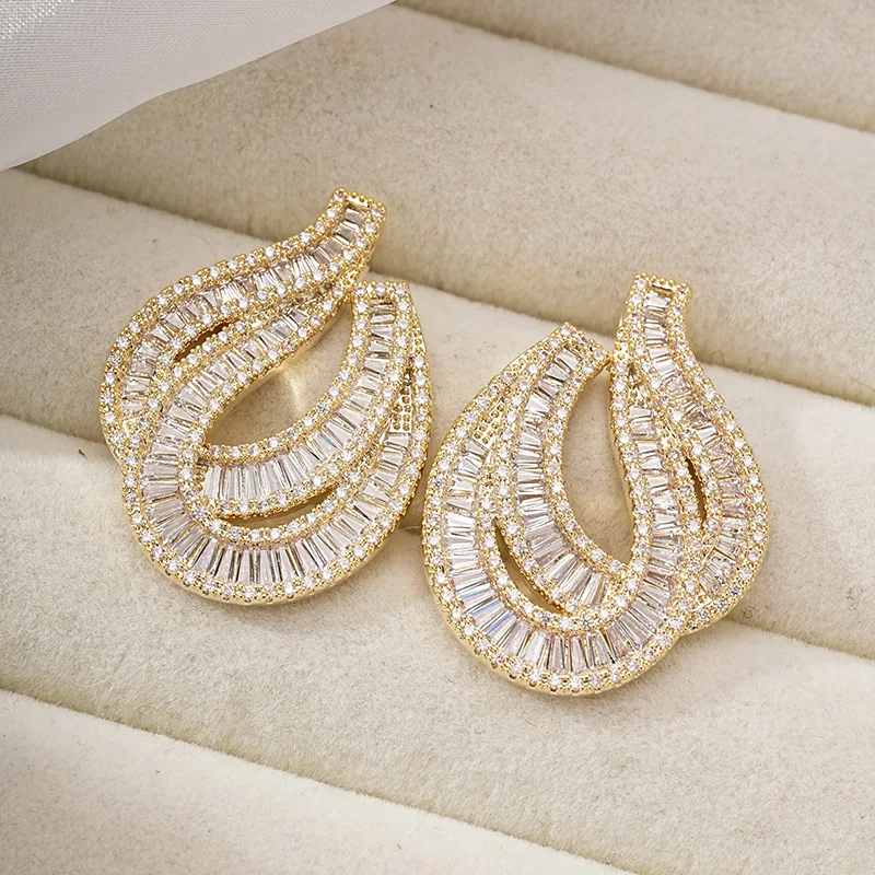 SENYU Elegant Twisted Double Water Drop Shape Earrings Fashion Women Earrings High Quality Cubic Zirconia Wedding Party Jewelry