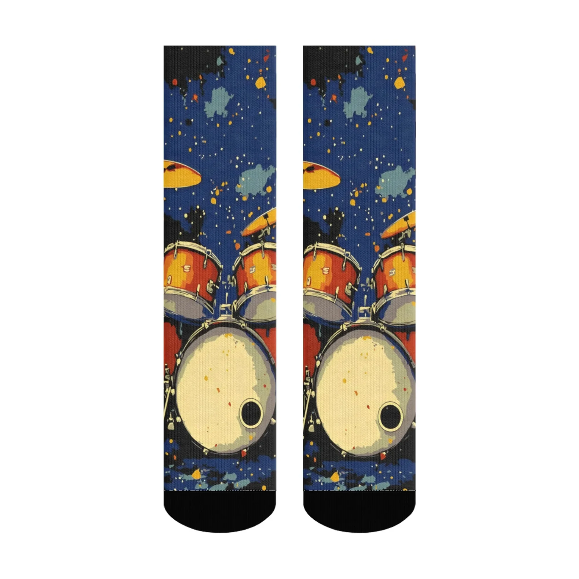 Funny Music Lover Socks Drum Pattern Men Crew Socks Stretchy Casual & Performance for Drummers Concerts Novelty Gift Funky Socks