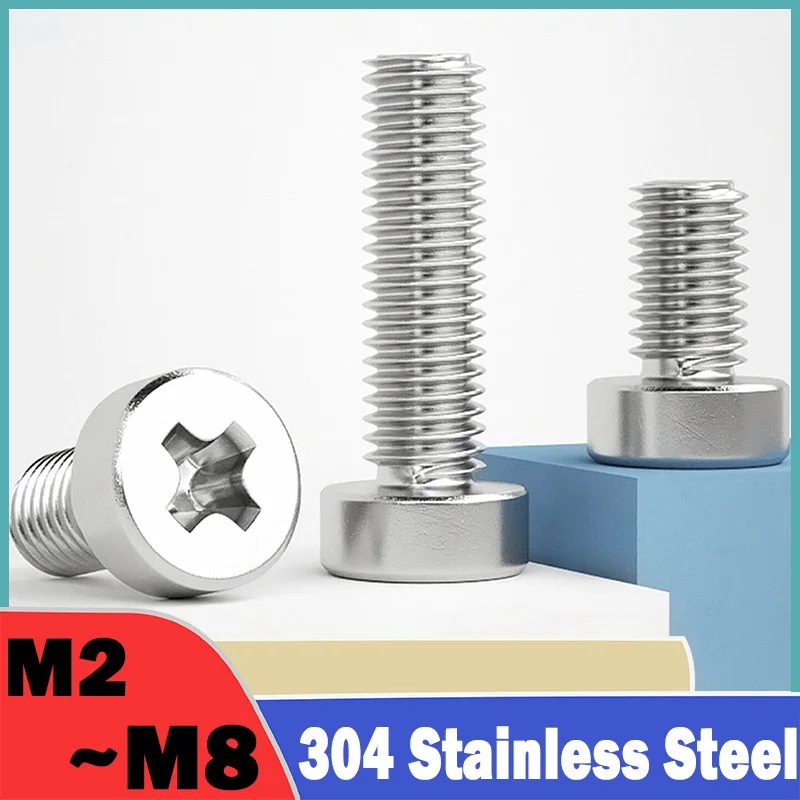 M2 M2.5 M3 M4 M5 M6 M8 304 Stainless Steel Cross Phillips Head Screws Round Cheese Pan Head Screw Bolt