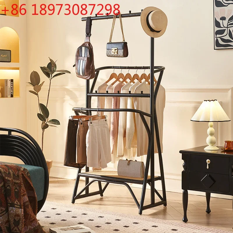 

Скандинавская вешалка для одежды из массива дерева, современная простая вешалка из ротанга для дома, многофункциональная полка для хранения