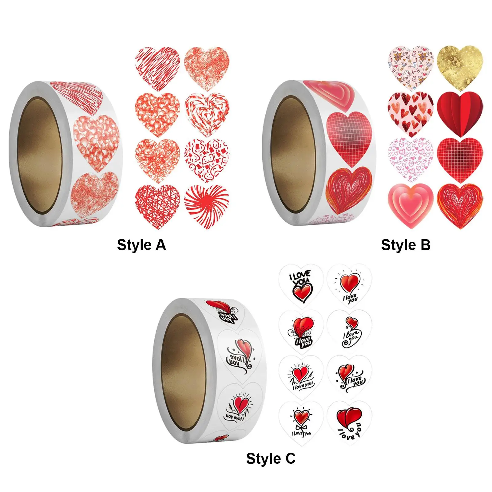 500Pcs Heart Stickers Roll Valentines Day Stickers Decals for Gift Wrapping