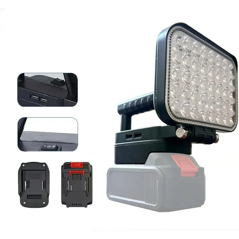 Portable LED Work Light for Makita 18V Li-ion Battery Wireless Construction Site Floodlight with 2 USB Ports for Outdoor Camping