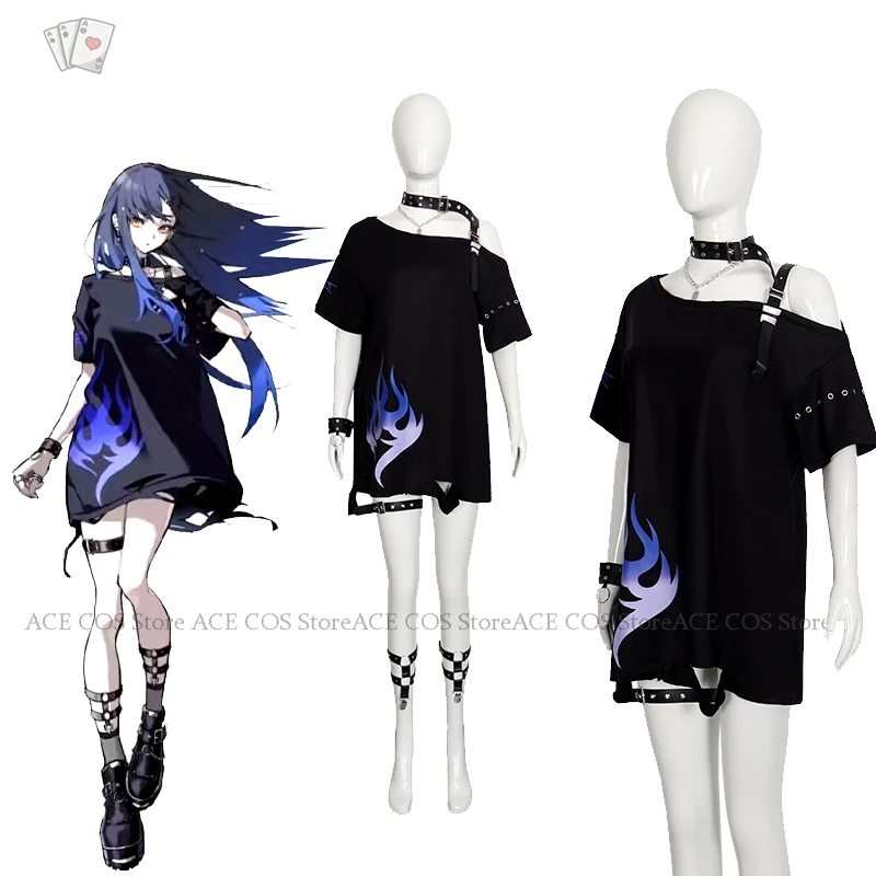 

Project Sekai Shiraishi An Cosplay T shirt Dress Black Uniforms Colorful Stage Cosplay Vbs Clothes Dress Halloween Outfit Wig