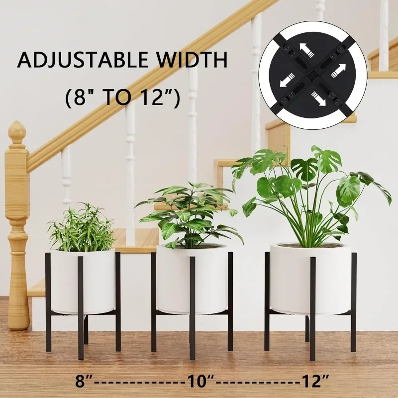 Adjustable Metal Plant Holder Indoor Outdoor - Suitable for 8 To 12 Inch Planters - 2 Mid-century Modern Planter Holder Black