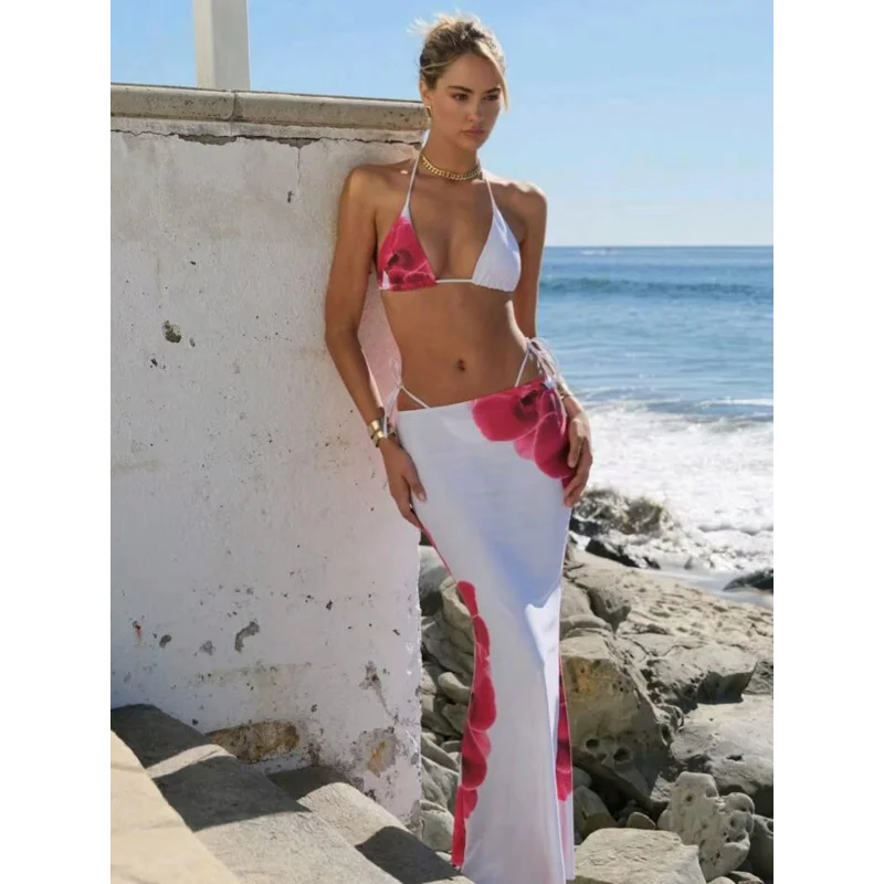 

2025New Custom Printed Sexy Tie Half Skirt Bikini Swimsuitbikini