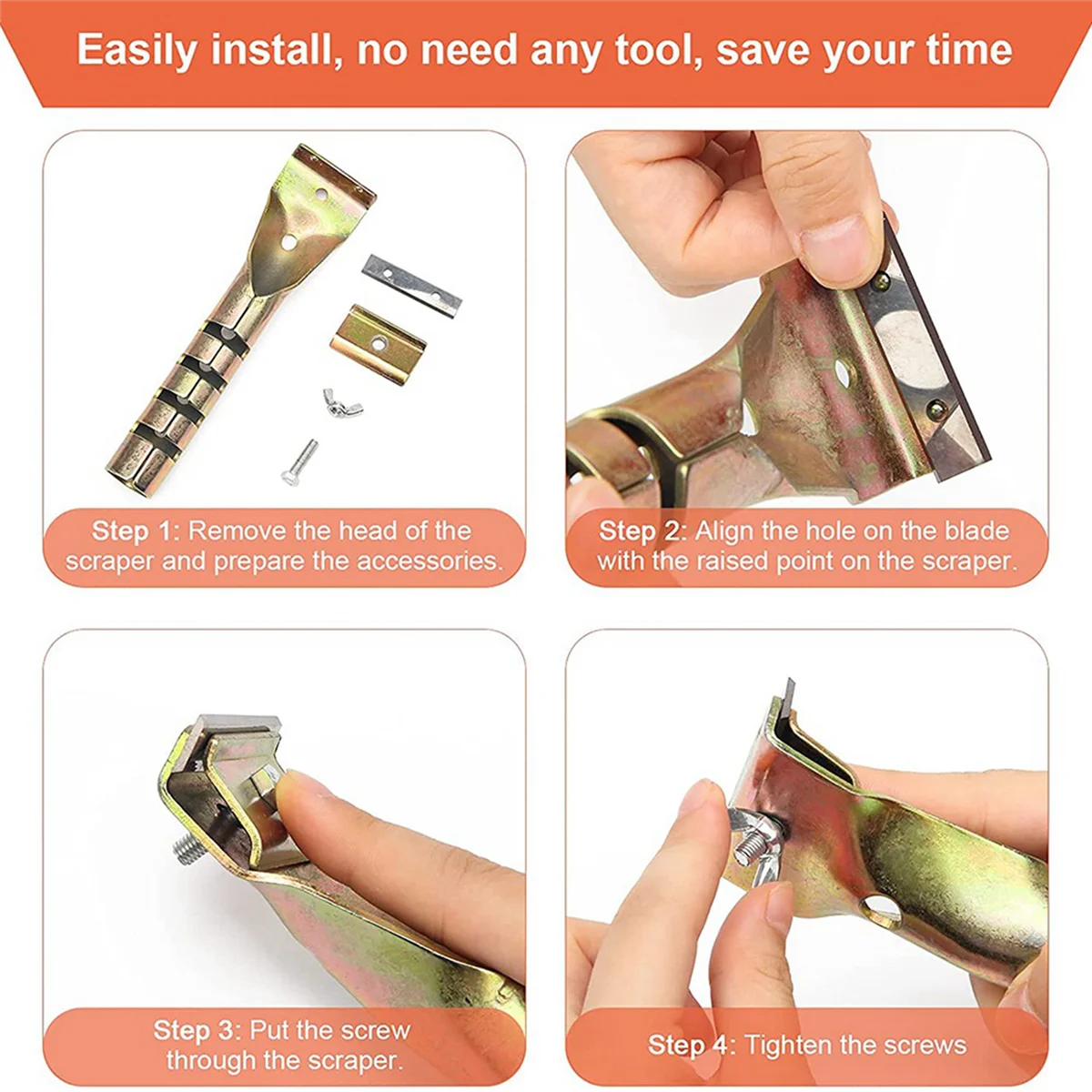 ABUG-2X Paint Scraper Heavy Duty Alloy Scraper with 4PCS Double-Sided Blades for Removing Grout, Paint, Glue, Rust