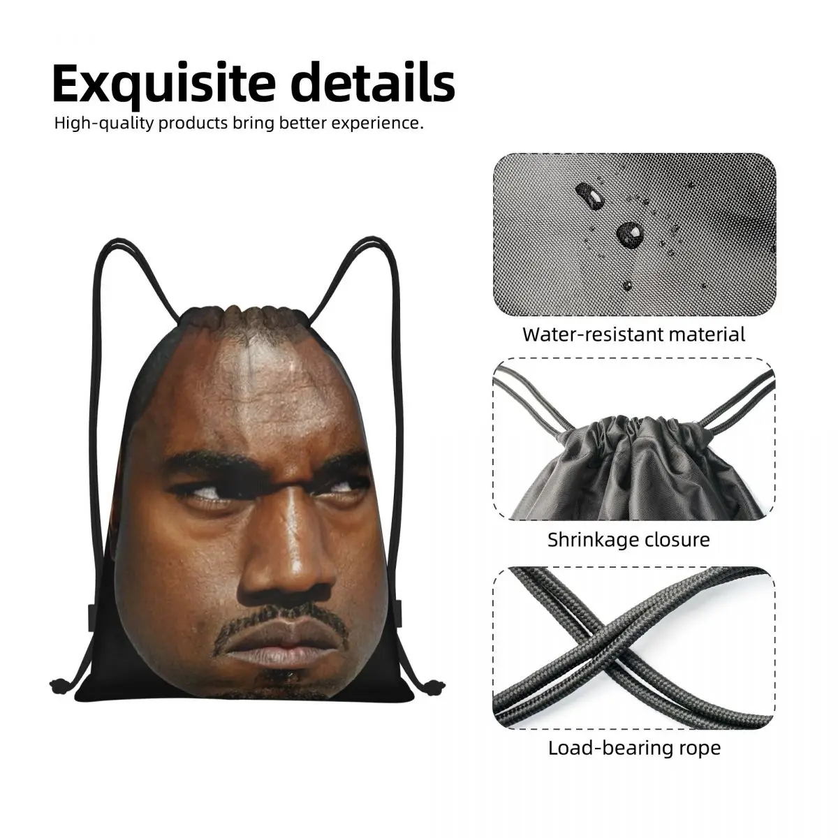 Custom Funny Kanye West Meme Drawstring Backpack Women Men Sport Gym Sackpack Portable Rapper Music Producer Training Bag Sack