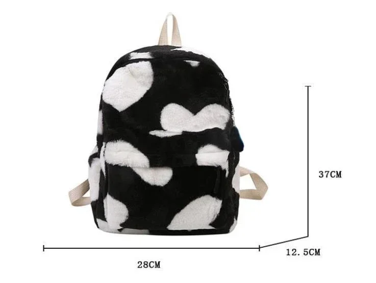 Women Girls Cute Fur Backpacks Children School Bags Kids Gift Book Bag Heart Plush Cartoon Backpack Plush Pink Black Backpacks