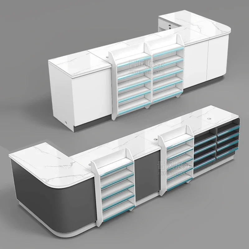 Registrierungsseite für den Supermarkt. Display-Shop. Kleiner Empfangstresen. Convenience-Store