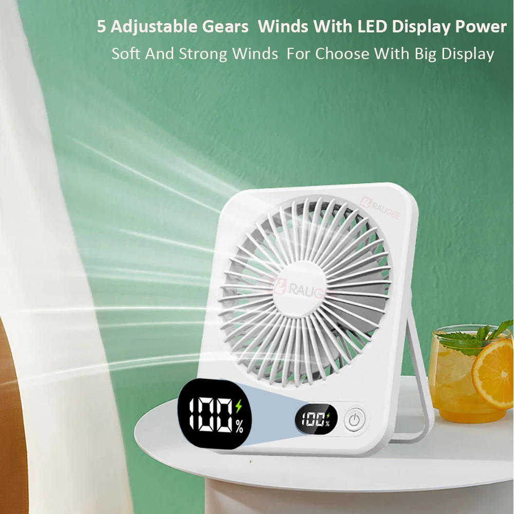 Desk Fan Portable Mini Rechargeable Fan Foldable USB Table Fan Wireless Wall Mounted Ceiling Fan Small Quiet Desktop Fan 5 Gears