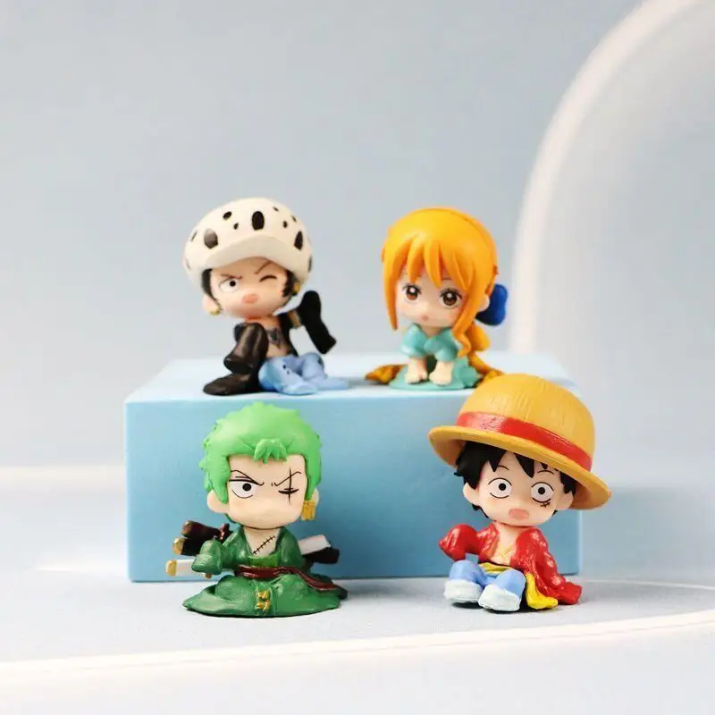 4 styles Seated posture Cute One Piece Doll Handmade PVC material childhood Nami Law Luffy Zoro plush toy model Anime figurine