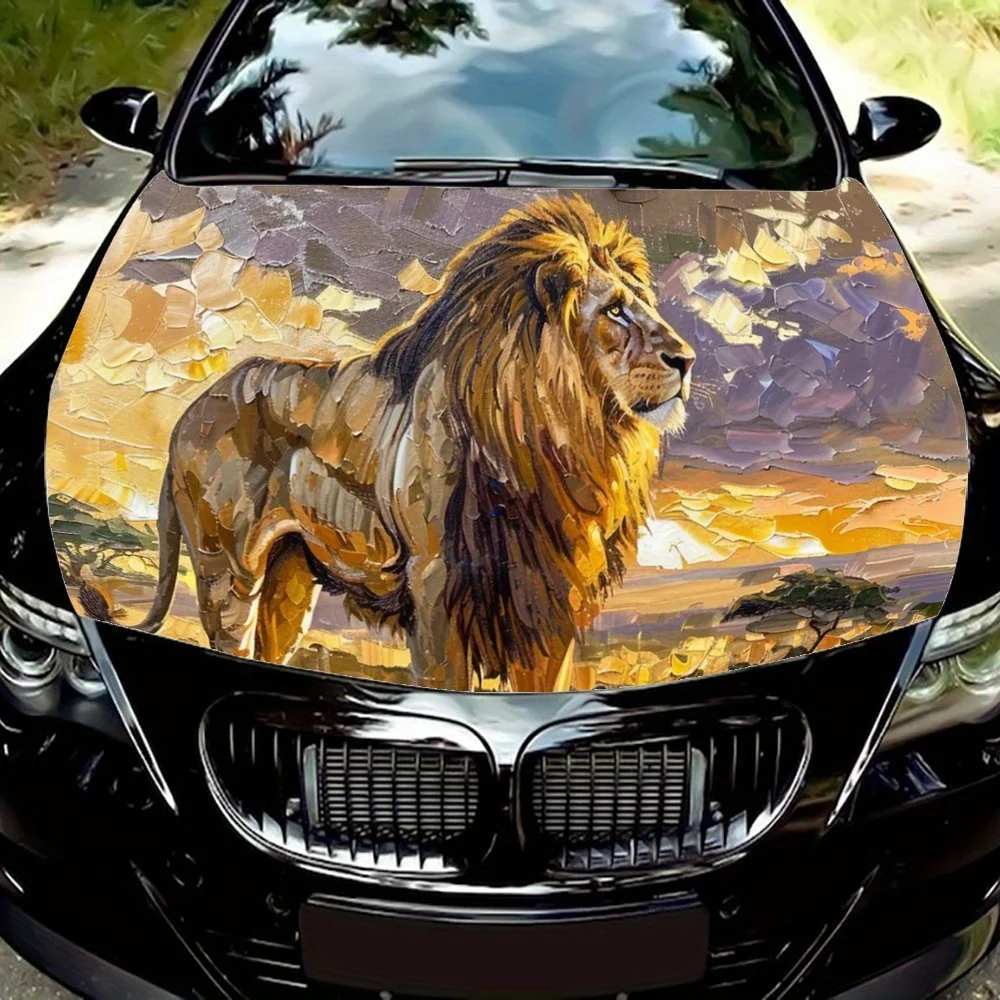 

The Lion Gazing Under The Golden Sunset Car Hood Wrap Color Vinyl Sticker Truck Graphic Bonnet Auto Accessories Decoration Decal