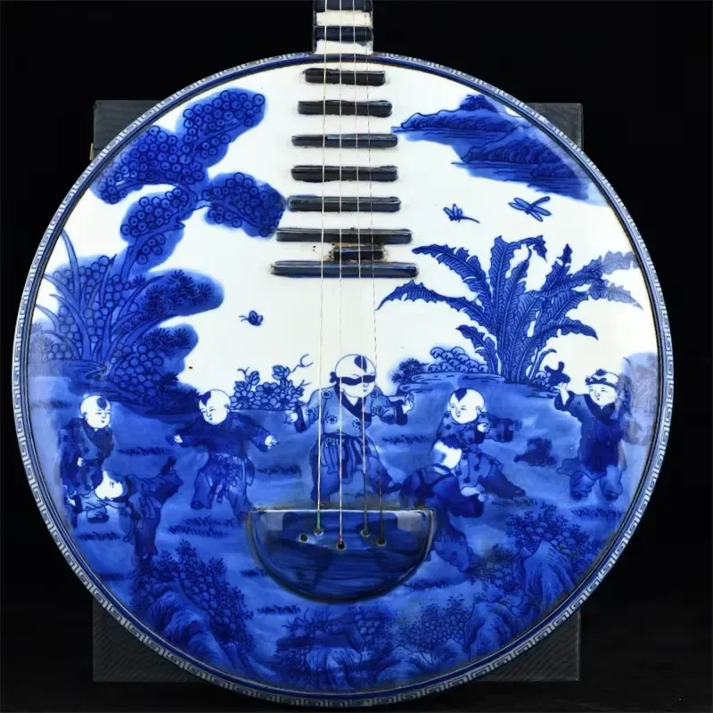 Vintage Blue and White Porcelain Musical Instrument Ornament Chinese Ceramic Antique Style Home Decor Collectible Gift for