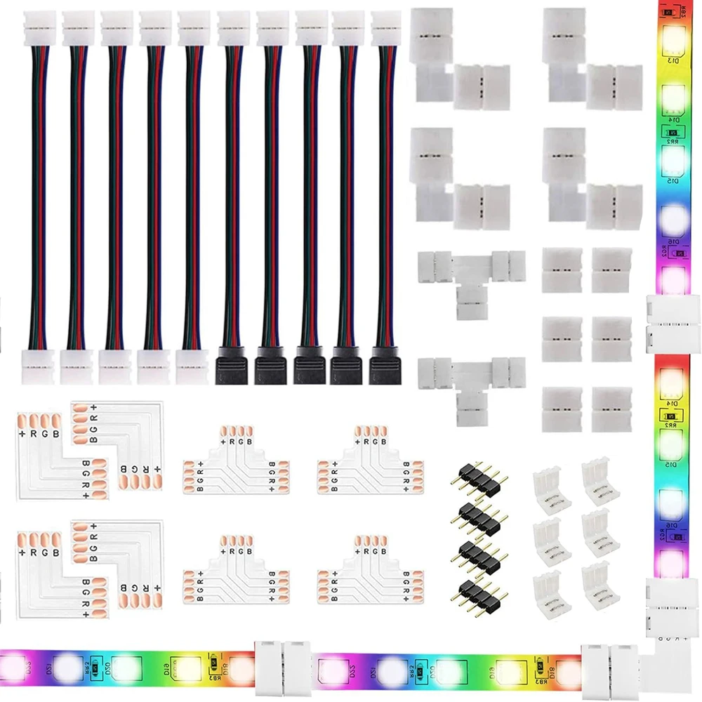 5050 2/3/4-Pin RGB LED Strip Light Connector T/L/X-Shaped  Jumpers Strip Clips Wire Connection Terminal Splice LED Accessories