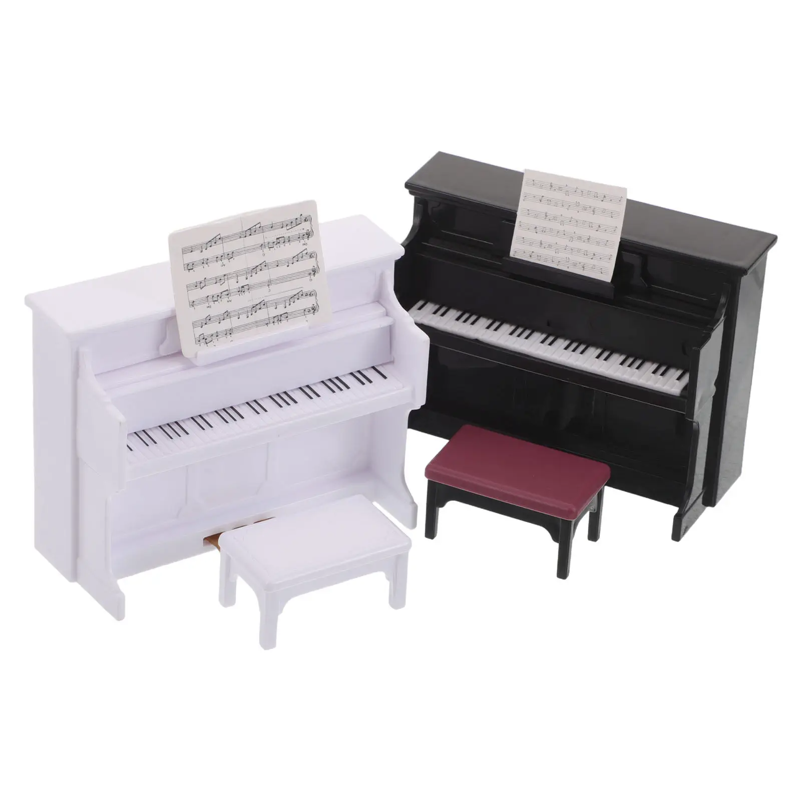 

2Sets Mini Upright Piano with Matching Stool Dollhouse Miniature Furniture Decor Lifelike Tiny House Interior Prop Miniature