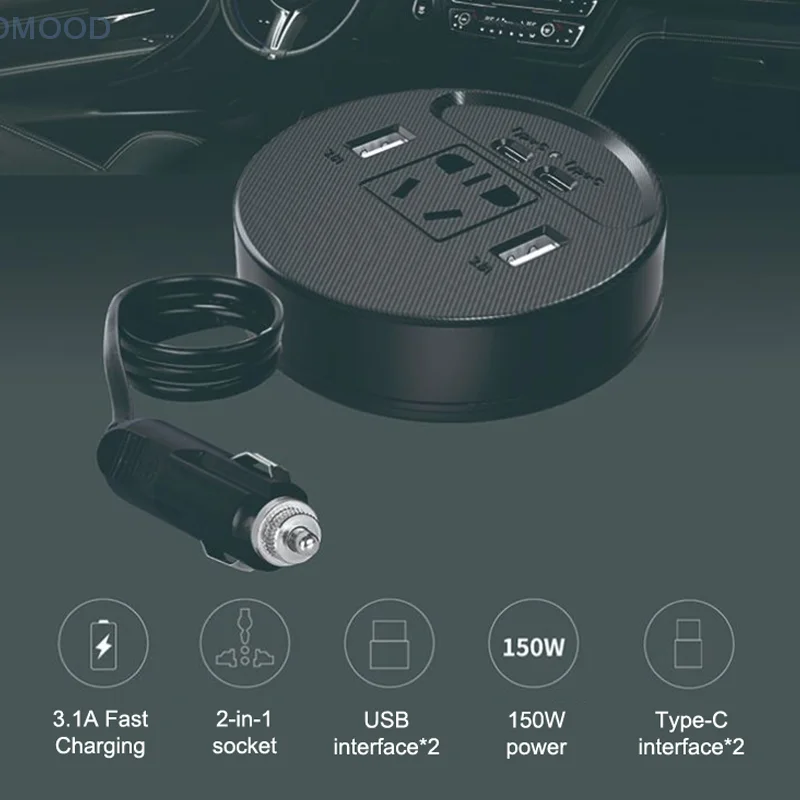 Car Power Charger Inverter, DC 12V/24V to 220V, 150W Quick USB Type C Inverter Adapter Fast Charging