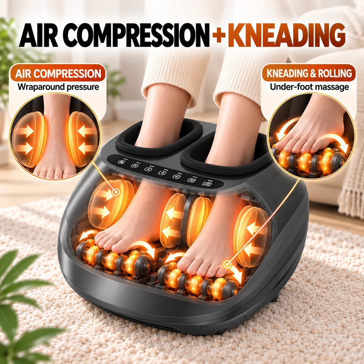Foot Massager Machine with Heat, Air Compression & Shiatsu Kneading, 3 Modes, 3 Intensities, Remote Control for Home Relaxation