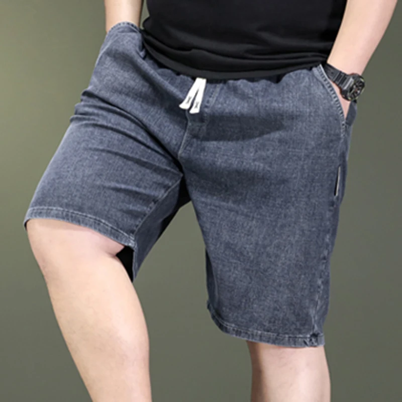 Summer Elastic Waist Large Size 44 46 48 Denim Short Pants Plus Size Denim Short Jeans Trendy High Quality Brand Casual Male