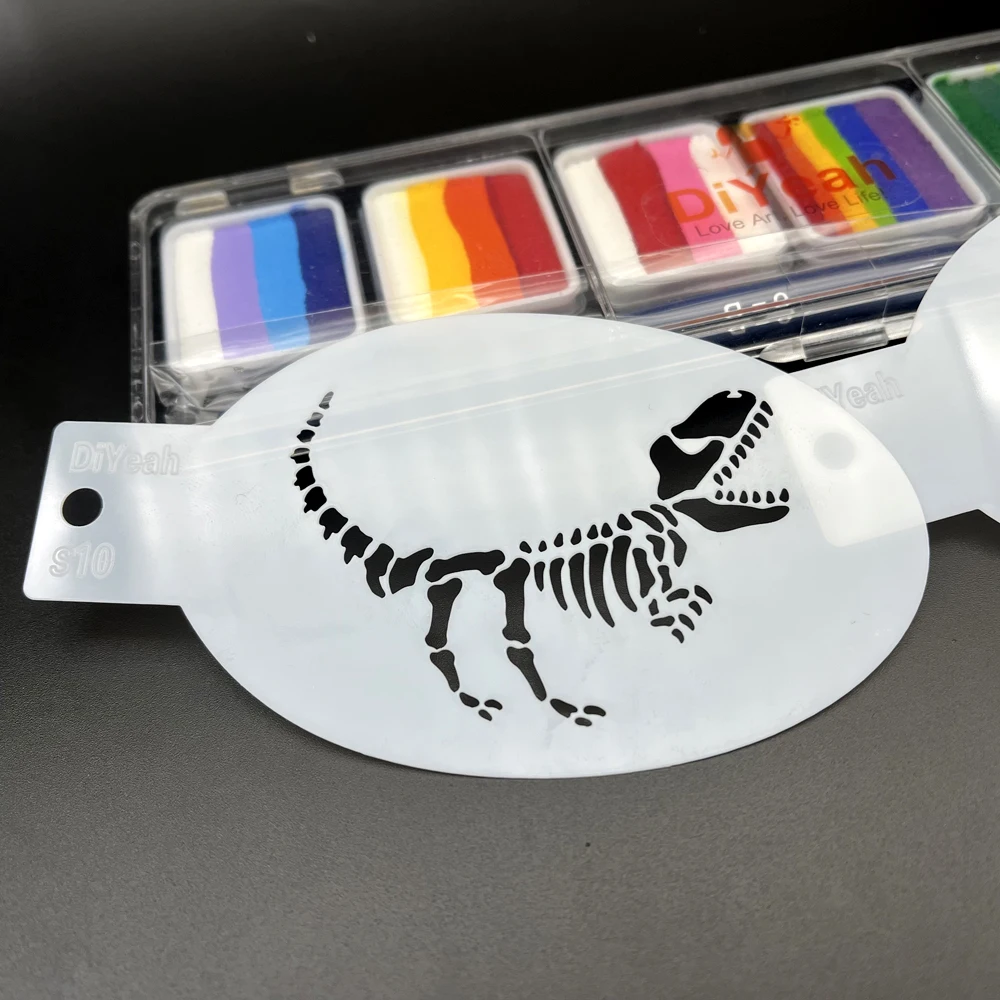 10PCS Dinosaur Mini Stencils Face Painting Body Art Boy Birthday Party DIY Makeup Stamps Temporary Tattoo Reusable Fossil 11x6cm