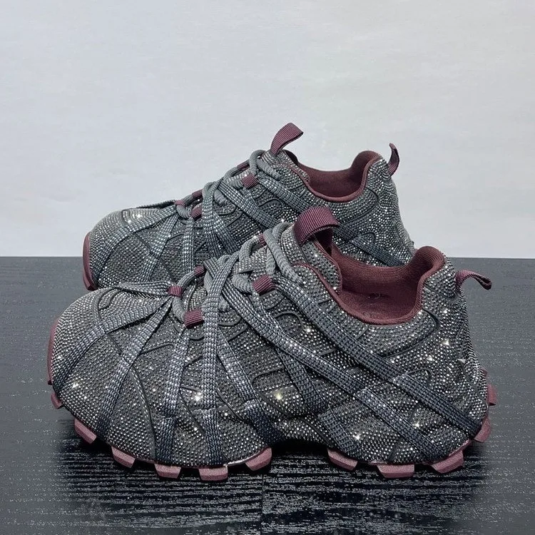 

Large Size Paris Star Water Diamond Thick Bottom Dad Shoes Women's Strap Style Anoka Red New Casual Low Help Faux Fur Lined