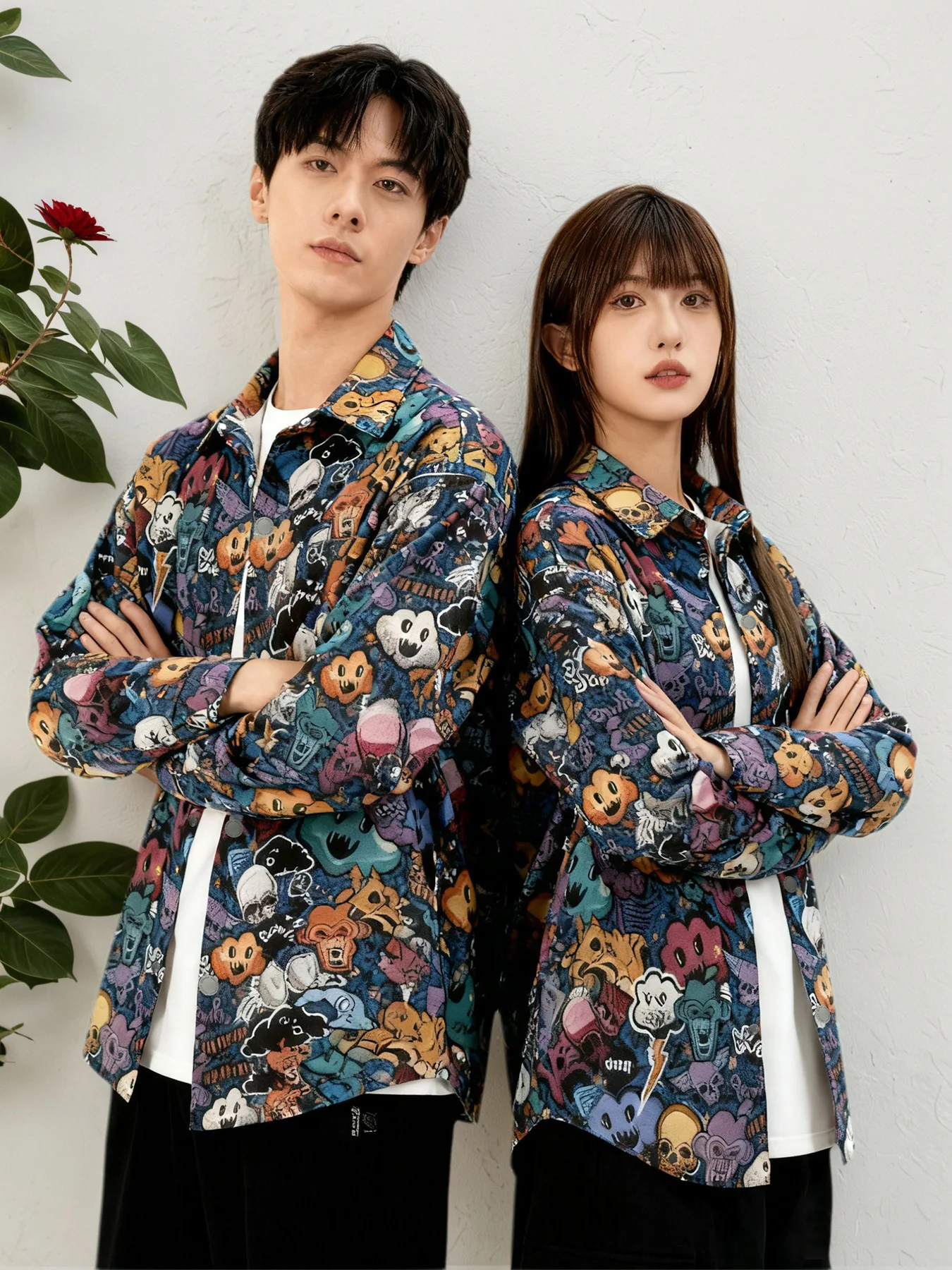 

Spring and Autumn Trendy Rugged Jacquard Work Jacket for Men and Women, American-Style Retro Fun Cartoon Anime Coat