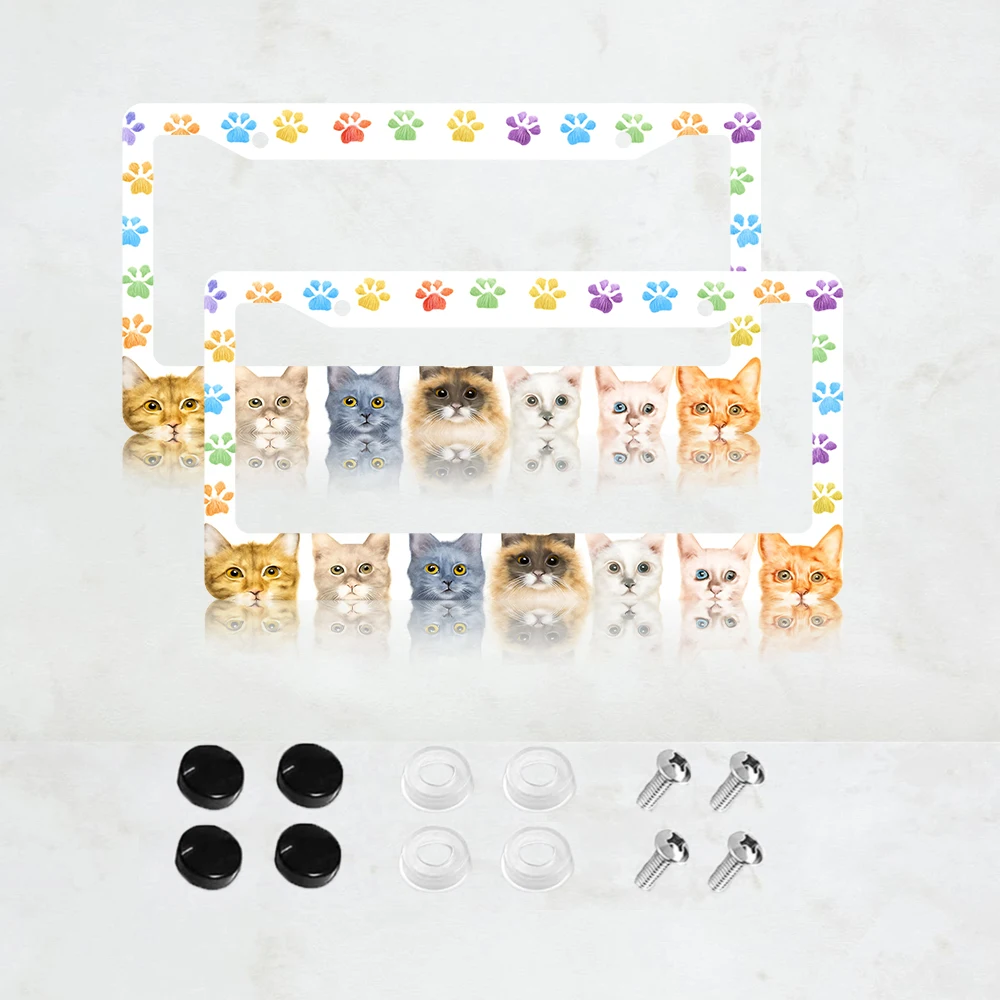 

2PC 2-Hole License Plate Frame with Colorful Paw Prints, Aluminum, 6x12 Inches, Includes Screws, American Standard Size
