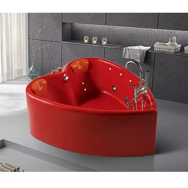 Acrylic heart-shaped bathtub surfing massage pink gold red double heart-shaped bath large pool constant temperature heating