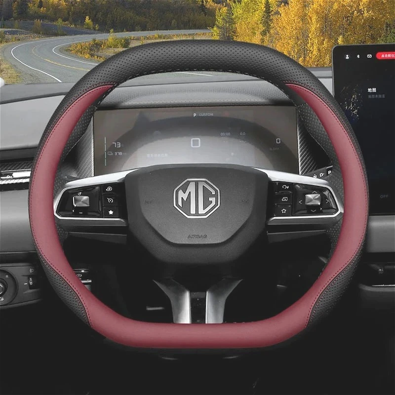 For GM Car Steering Wheel Cover Dual Napa Leather D‑Shape MG4 EV MG3 Hybrid+ ZS S5 EV MG7 ONE All Seasons Interior Accessories