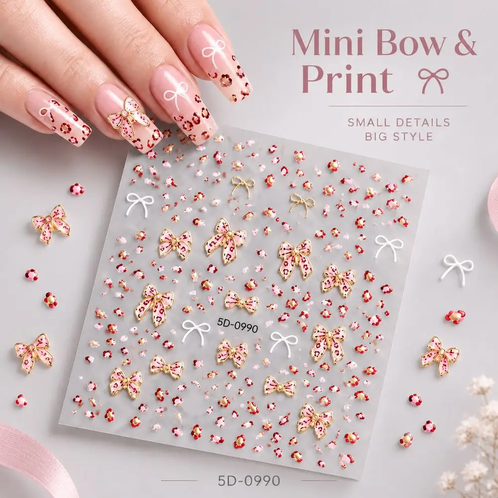1Pc Vibrant Color Nail Stickers Dainty Delicate Tiny Leopard Bow Pattern for Afternoon Tea Gathering DIY Manicure Decor