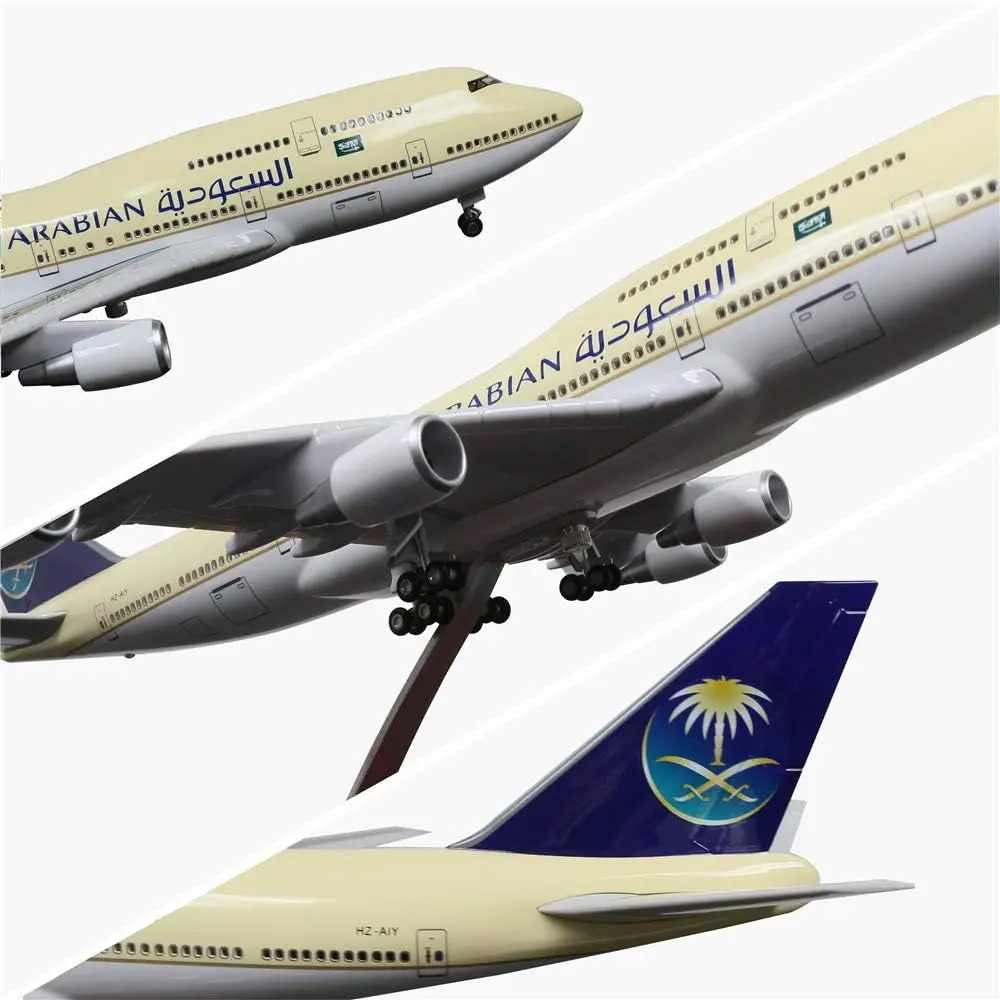 

47cm B747 Model Saudi Arabia with Stand and Wheels Lights 747 Diecast Resin Aircraft Plane Home Decoration Collectible