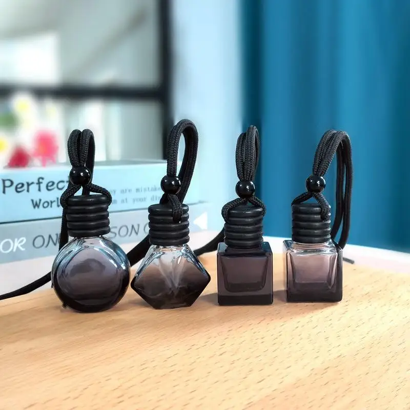1Pc Five Line Black Cap Essential Oil Empty Bottle Pendant Car Mounted Perfume Pendant Fragrance Oil Diffuser Car Interior