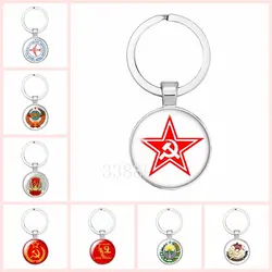 Popular Jewelry Dome Glass Alloy Keychain Soviet Russia Sickle Hammer Head Communism Fashion Gift