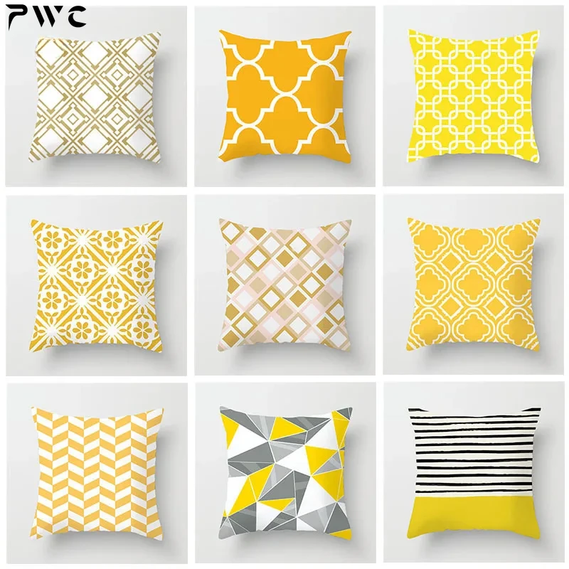 

Geometric Cushion Covers Yellow Plaid Stripes Print Pillow Case For Home Chair Sofa Decoration Pillowcases 45cm*45cm