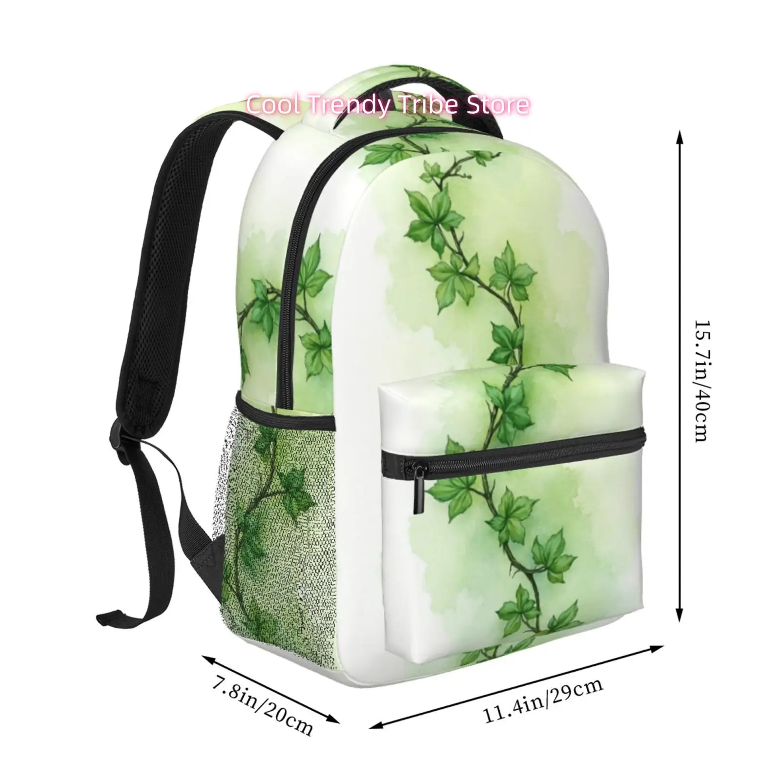 Watercolor Ivy Vine Print Backpack, Oxford Outdoor Backpack, Adjustable Straps, Ideal for Hiking And Travel