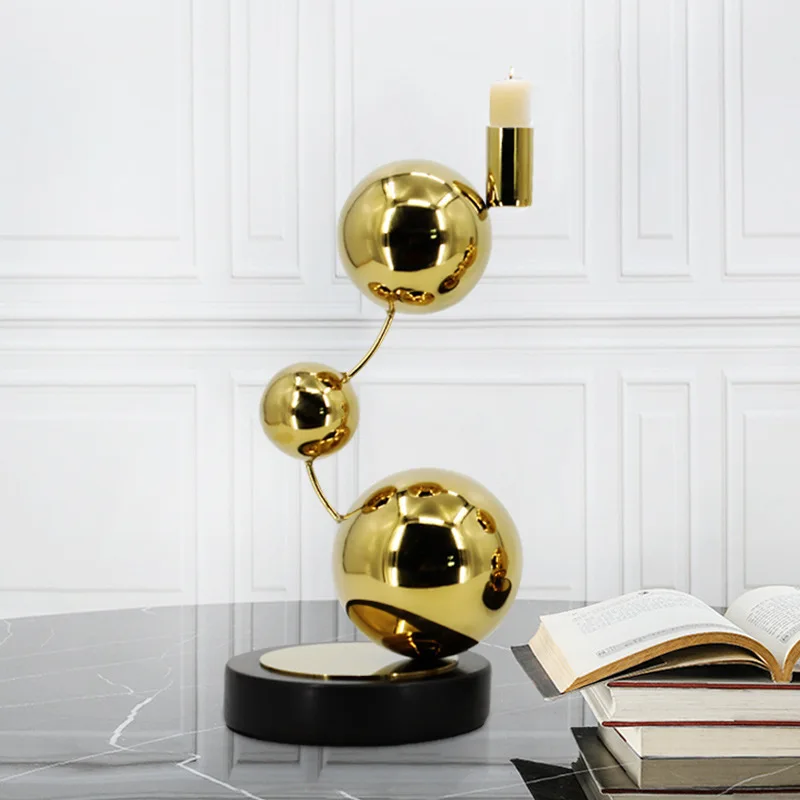 

Nero Marquina Natural Marble Candle Holder Luxury Golden Stainless Steel Candlestick Home Decoration