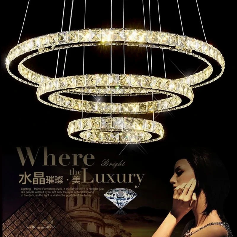 New Crystal Rings Pendant Light Modern Chandelier Ceiling Lamp Lustre Hanging Lighting Fixtures Luminaire Living Room Decoration