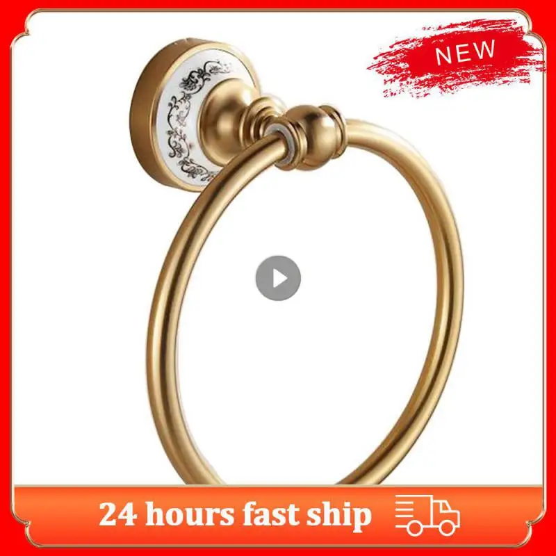 Bathroom Wall Mounted Round Towel Rings Towel Rack Gold Blue And White Porcelain Towel Ring Towel Rack Kitchen Storage Accessoy