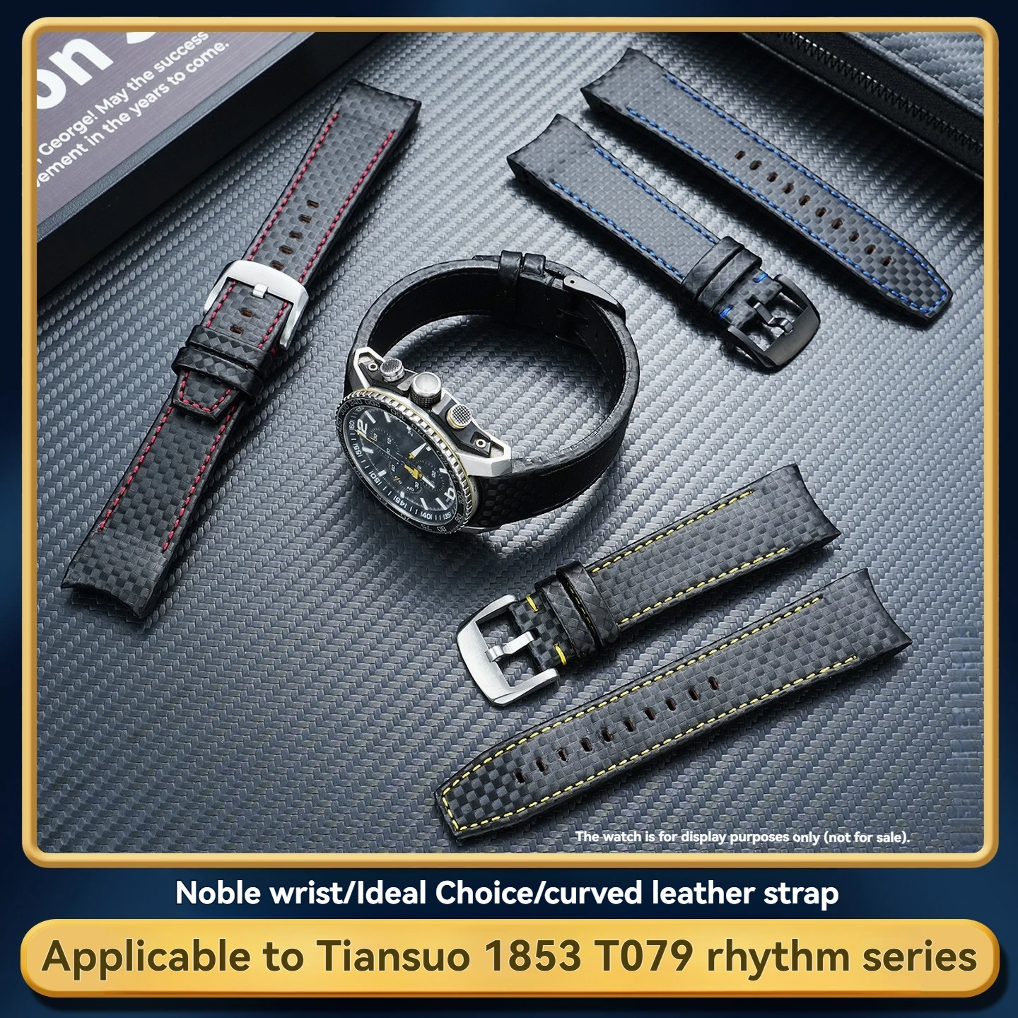 ティソ-1853-t079-カーボンファイバーテクスチャードレザーストラップ-prs516-t079427a-アークマウスブレスレットアクセサリー-23mm-オスに適しています。
