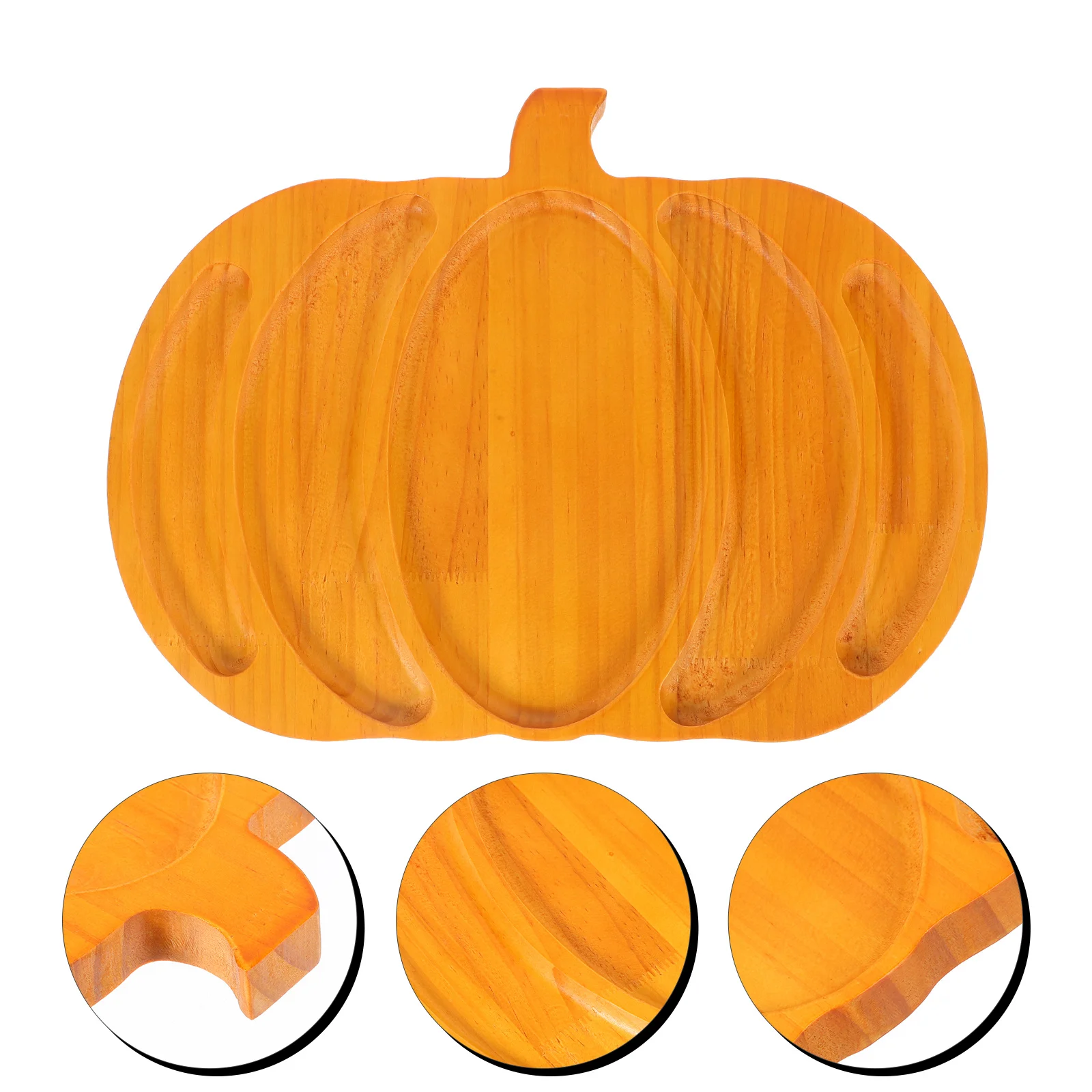

Halloween Wooden Pumpkin Tray Festive Serving Platter Divided Plate for Snacks Fruits Tableware Decorative Dish