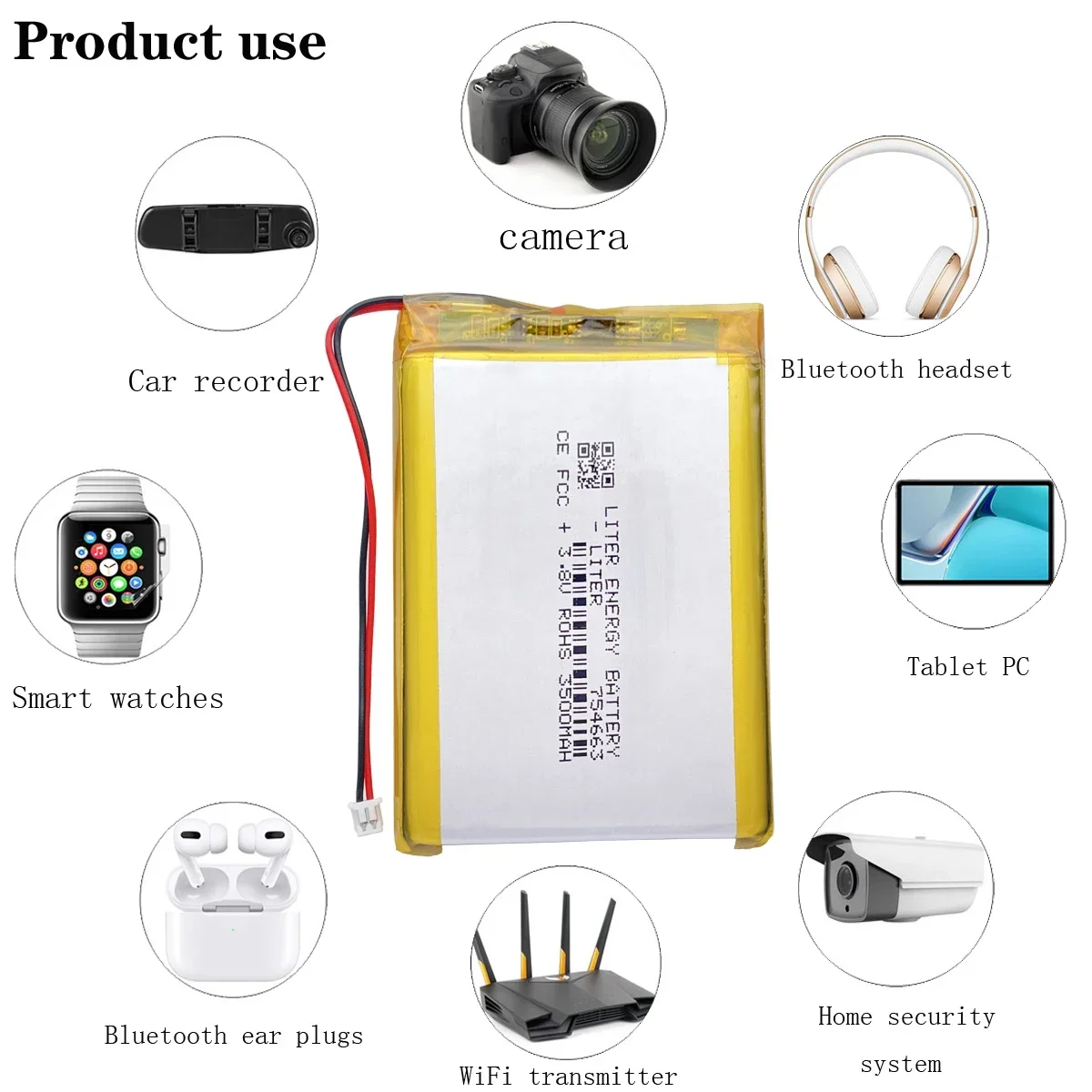 plug 1.25-2P 754663 3.8V 3500mah rechargeable li-polymer battery for GPS PDA Recreational machines RG35XX PLUS Game console