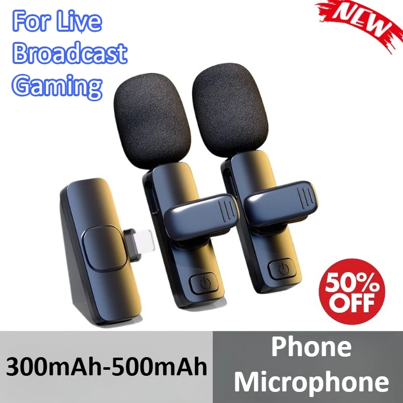 

300mAh-500mAh Wireless Phone Microphone for Live Broadcast Gaming Type-C/IOS Interface Audio Video Recording