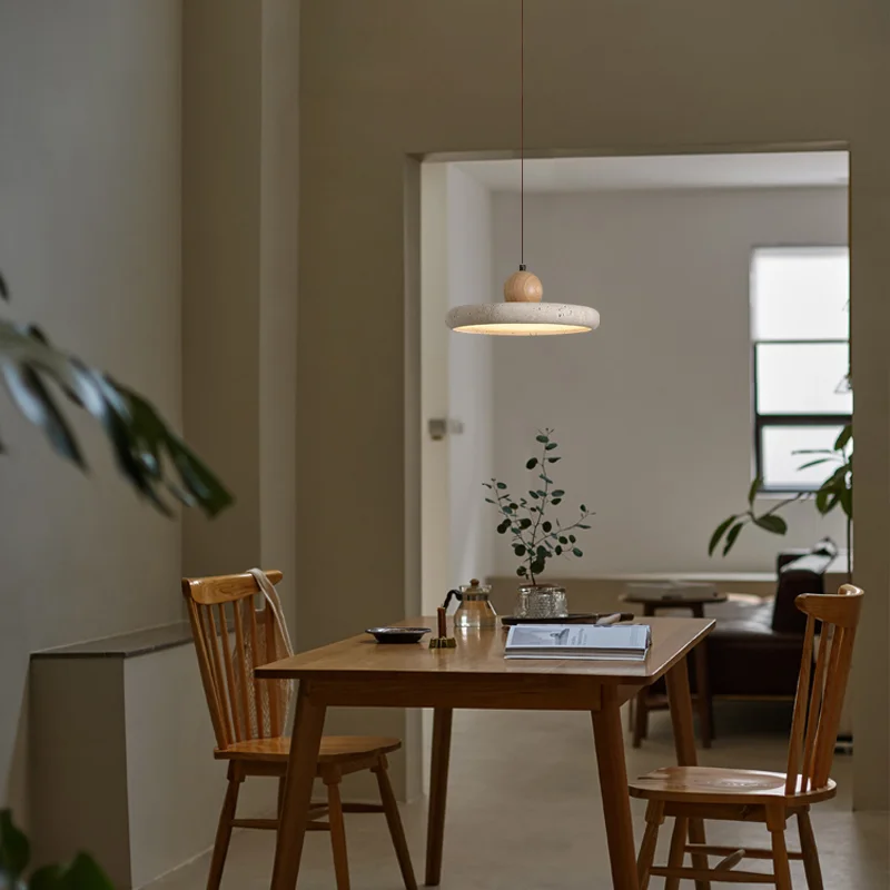 Imagem -03 - Sonoma Wood And Stone Pendant Lights Natural Amarelo Travertline Light Quarto Bedside Light Decoração da Cozinha Wabi Sabi